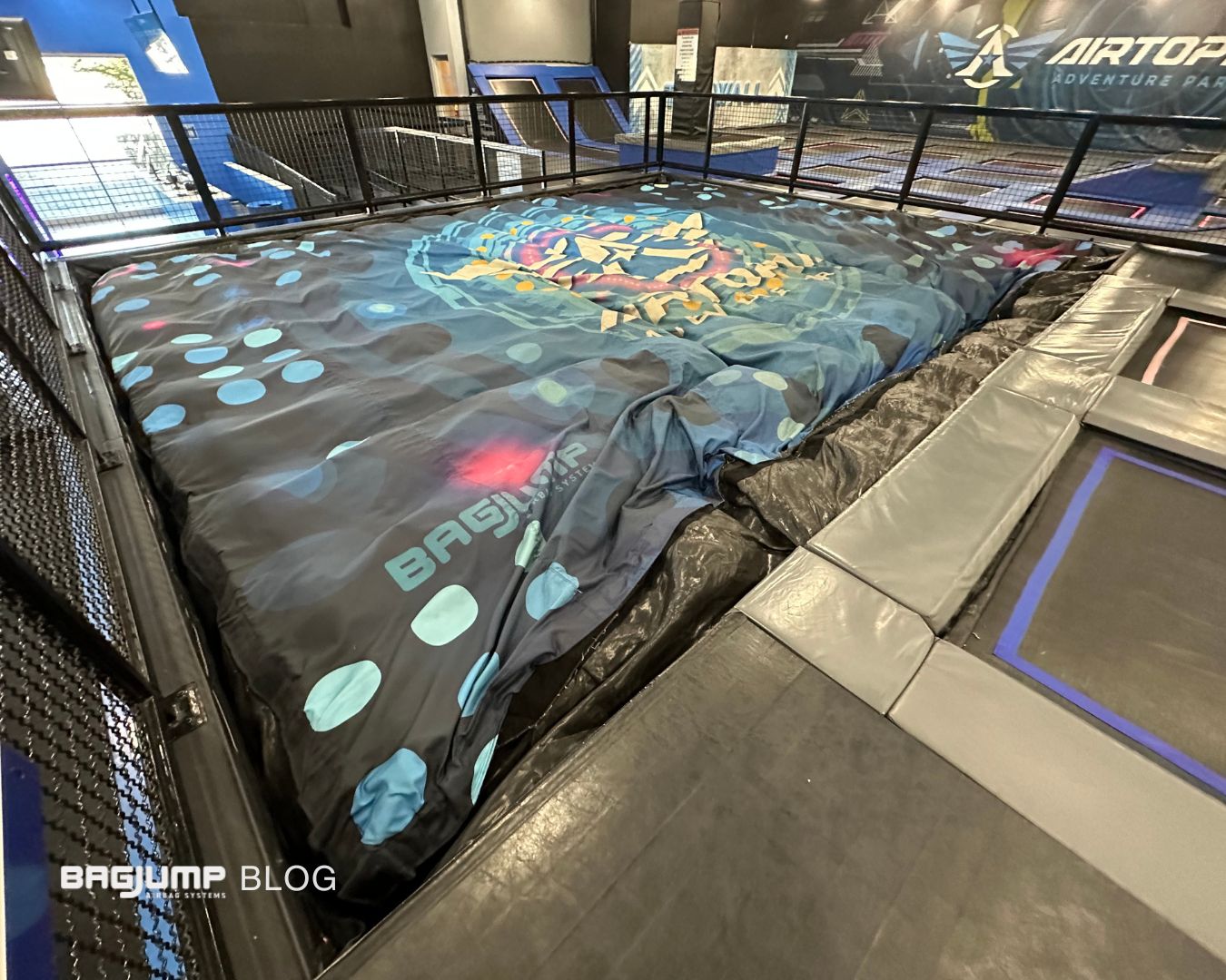 Airtopia Location: San Antonio, Texas, USA Facility Type: Trampoline Park Service Provided: Replacement of skirt and top sheet on an existing trampoline pit airbag