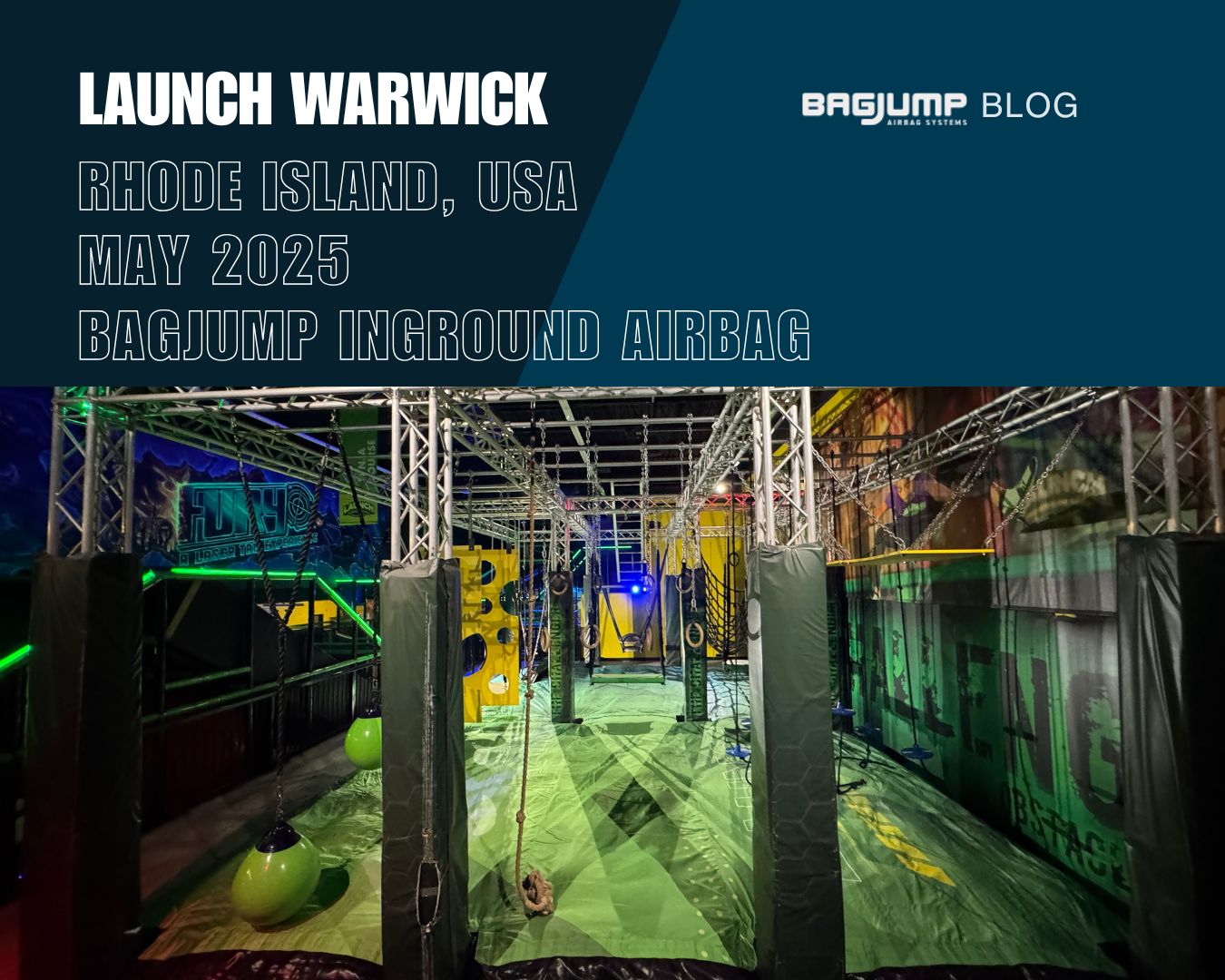 Launch Warwick – Rhode Island (USA) May 2025 | Trampoline Park | 3 Connected Airbags (Ninja Course)